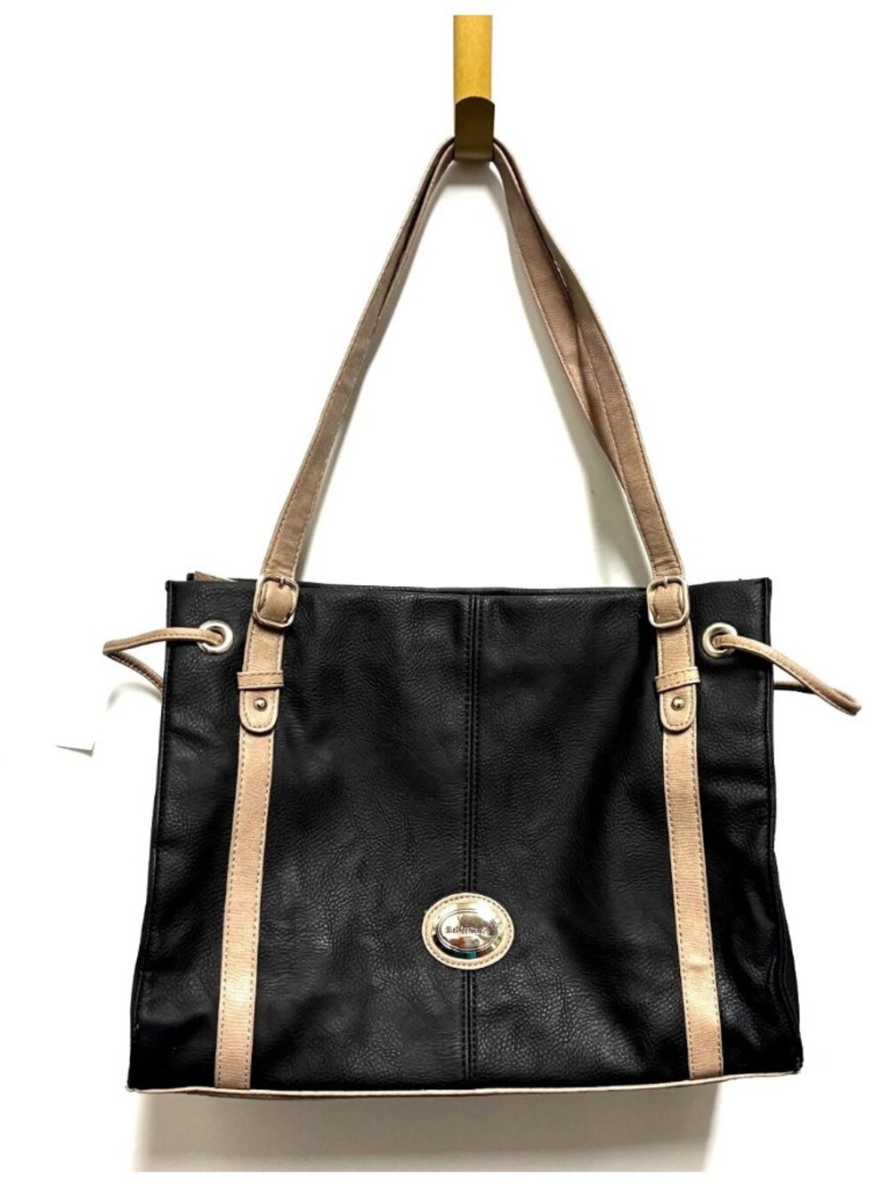 Reflections Black & Tan Large Tote Bag Purse Vinyl New without Tag 15" x 11" x 5